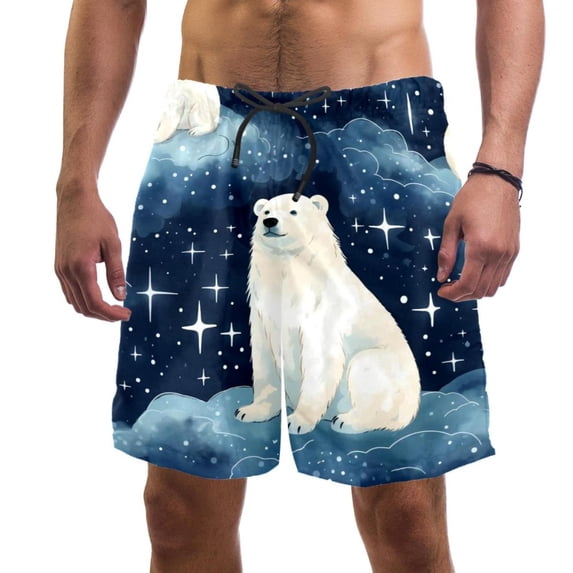 luoweisi Men's Beach Shorts Quick Dry Swim Trunks with Mesh Lining Galaxy Polar Bear L