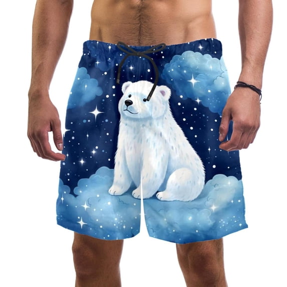 luoweisi Men's Beach Shorts Quick Dry Swim Trunks with Mesh Lining Galaxy Polar Bear L