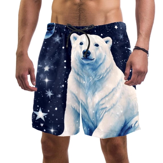 luoweisi Men's Beach Shorts Quick Dry Swim Trunks with Mesh Lining Galaxy Polar Bear S