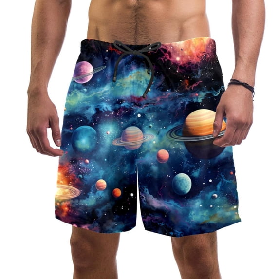 luoweisi Men's Beach Shorts Quick Dry Swim Trunks with Mesh Lining Galaxy XL