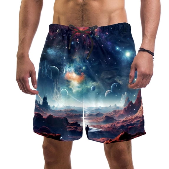 luoweisi Men's Beach Shorts Quick Dry Swim Trunks with Mesh Lining Galaxy XL