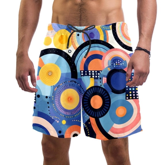 luoweisi Men's Beach Shorts Quick Dry Swim Trunks with Mesh Lining Geometry 2XL