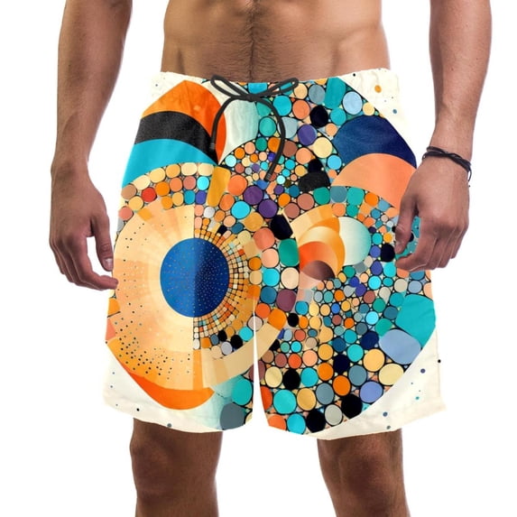 luoweisi Men's Beach Shorts Quick Dry Swim Trunks with Mesh Lining Geometry L