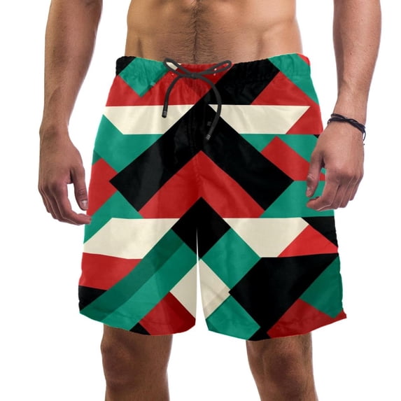 luoweisi Men's Beach Shorts Quick Dry Swim Trunks with Mesh Lining Geometry L
