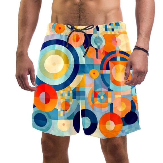 luoweisi Men's Beach Shorts Quick Dry Swim Trunks with Mesh Lining Geometry L