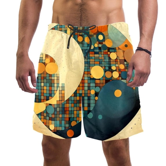 luoweisi Men's Beach Shorts Quick Dry Swim Trunks with Mesh Lining Geometry M