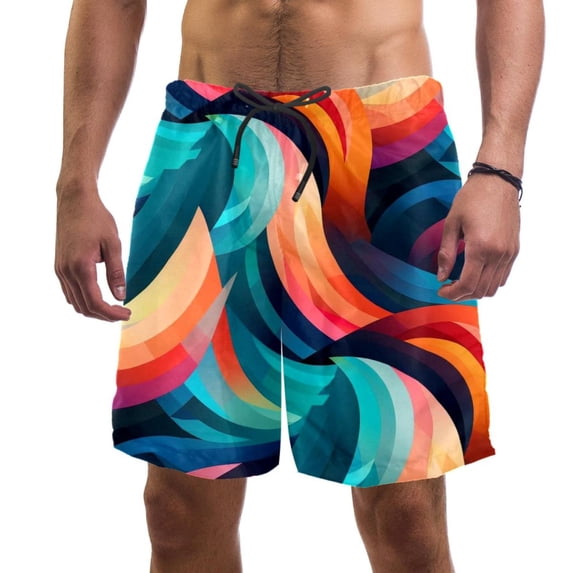 luoweisi Men's Beach Shorts Quick Dry Swim Trunks with Mesh Lining Geometry M