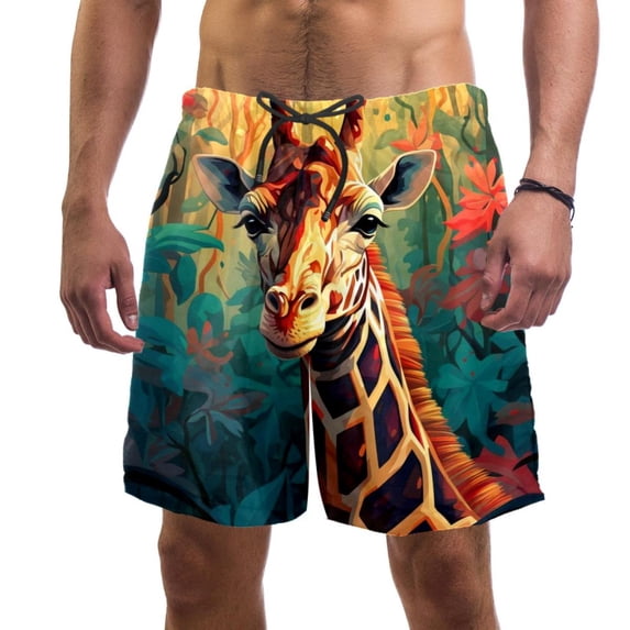 luoweisi Men's Beach Shorts Quick Dry Swim Trunks with Mesh Lining Giraffe L