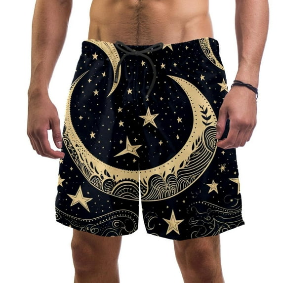 luoweisi Men's Beach Shorts Quick Dry Swim Trunks with Mesh Lining Golden Moon 2XL