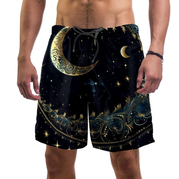 luoweisi Men's Beach Shorts Quick Dry Swim Trunks with Mesh Lining Golden Moon L