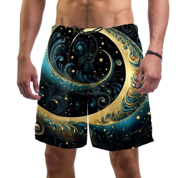 luoweisi Men's Beach Shorts Quick Dry Swim Trunks with Mesh Lining Golden Moon L
