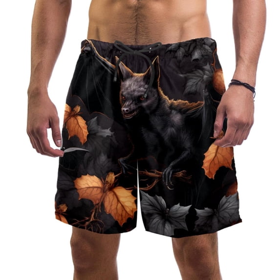 luoweisi Men's Beach Shorts Quick Dry Swim Trunks with Mesh Lining Halloween Bat L
