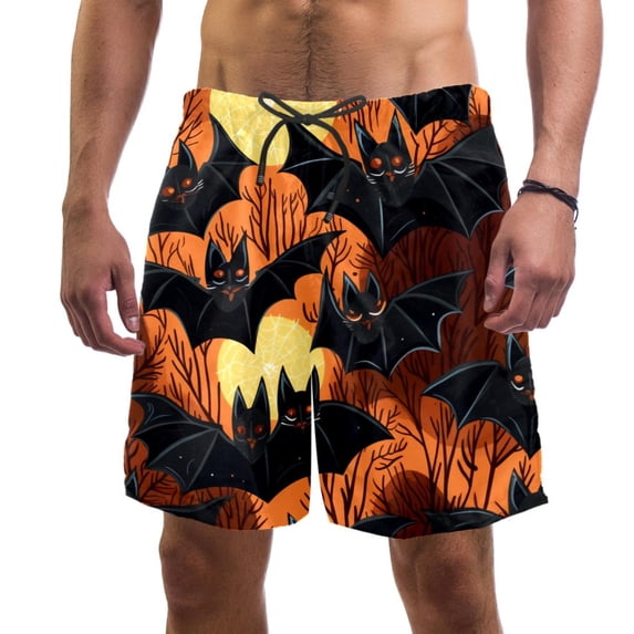 luoweisi Men's Beach Shorts Quick Dry Swim Trunks with Mesh Lining Halloween Bat L