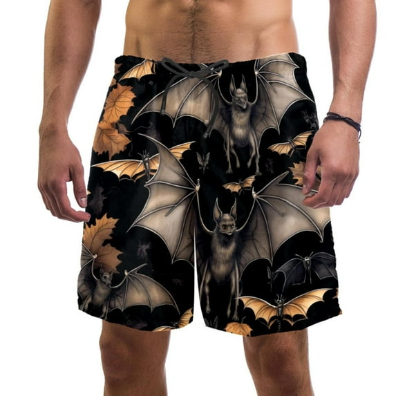 luoweisi Men's Beach Shorts Quick Dry Swim Trunks with Mesh Lining Halloween Bat S