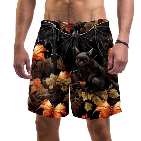 luoweisi Men's Beach Shorts Quick Dry Swim Trunks with Mesh Lining Halloween Bat XL