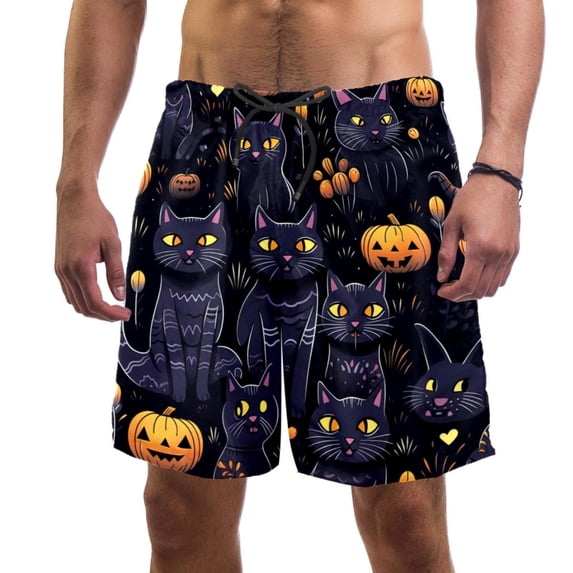 luoweisi Men's Beach Shorts Quick Dry Swim Trunks with Mesh Lining Halloween Black Cat M