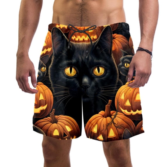 luoweisi Men's Beach Shorts Quick Dry Swim Trunks with Mesh Lining Halloween Black Cat XL