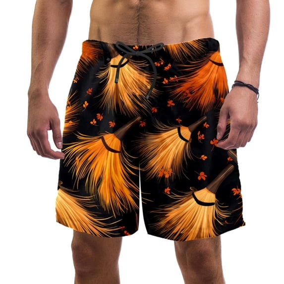 luoweisi Men's Beach Shorts Quick Dry Swim Trunks with Mesh Lining Halloween Broom XL