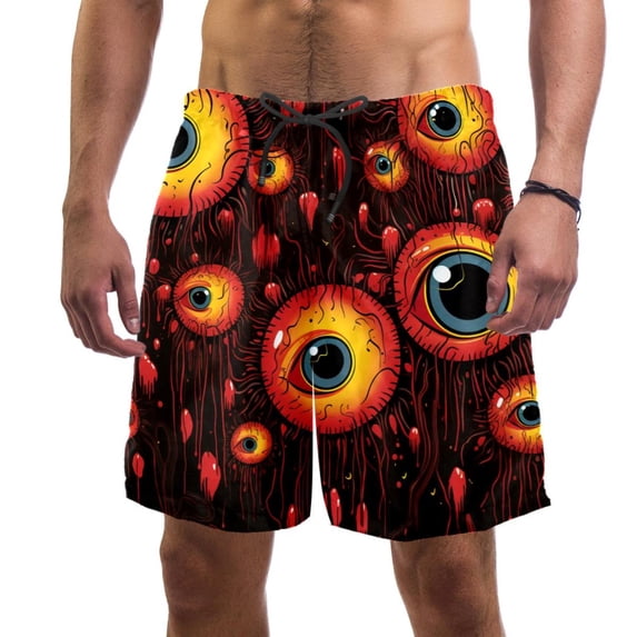 luoweisi Men's Beach Shorts Quick Dry Swim Trunks with Mesh Lining Halloween Eyeballs 2XL
