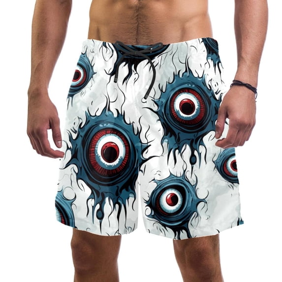 luoweisi Men's Beach Shorts Quick Dry Swim Trunks with Mesh Lining Halloween Eyeballs S