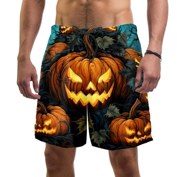 luoweisi Men's Beach Shorts Quick Dry Swim Trunks with Mesh Lining Halloween Pumpkin XL