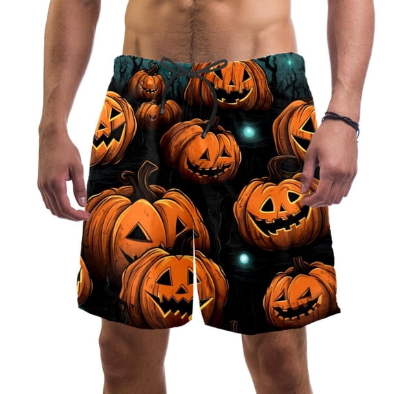 luoweisi Men's Beach Shorts Quick Dry Swim Trunks with Mesh Lining Halloween Pumpkin XL