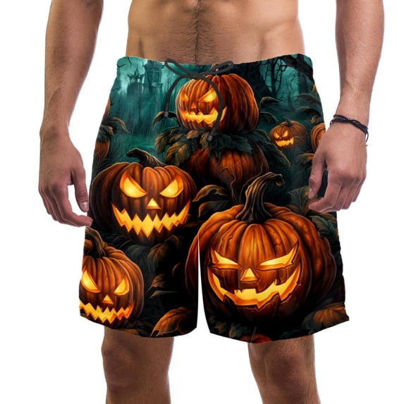 luoweisi Men's Beach Shorts Quick Dry Swim Trunks with Mesh Lining Halloween Pumpkin XL