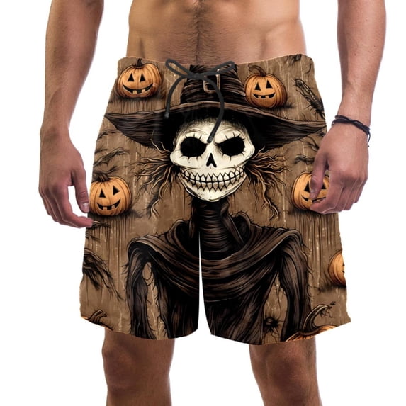 luoweisi Men's Beach Shorts Quick Dry Swim Trunks with Mesh Lining Halloween Scarecrow 2XL