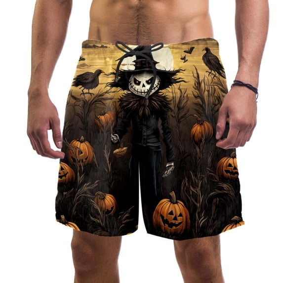 luoweisi Men's Beach Shorts Quick Dry Swim Trunks with Mesh Lining Halloween Scarecrow L