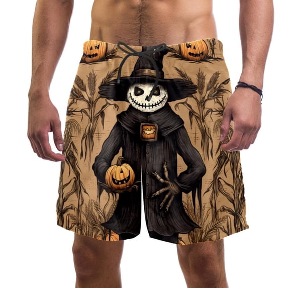 luoweisi Men's Beach Shorts Quick Dry Swim Trunks with Mesh Lining Halloween Scarecrow L