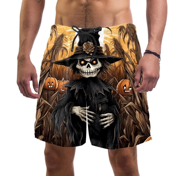 luoweisi Men's Beach Shorts Quick Dry Swim Trunks with Mesh Lining Halloween Scarecrow M