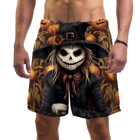 luoweisi Men's Beach Shorts Quick Dry Swim Trunks with Mesh Lining Halloween Scarecrow XL