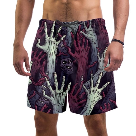 luoweisi Men's Beach Shorts Quick Dry Swim Trunks with Mesh Lining Halloween Scary Hands 2XL