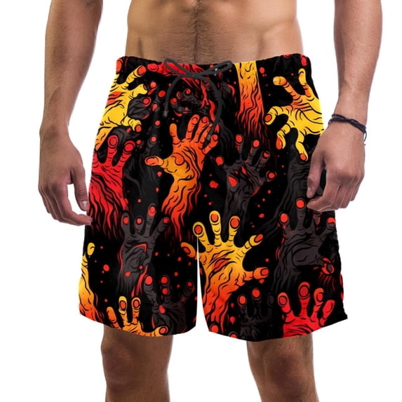 luoweisi Men's Beach Shorts Quick Dry Swim Trunks with Mesh Lining Halloween Scary Hands L