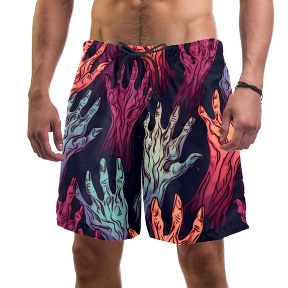 luoweisi Men's Beach Shorts Quick Dry Swim Trunks with Mesh Lining Halloween Scary Hands L