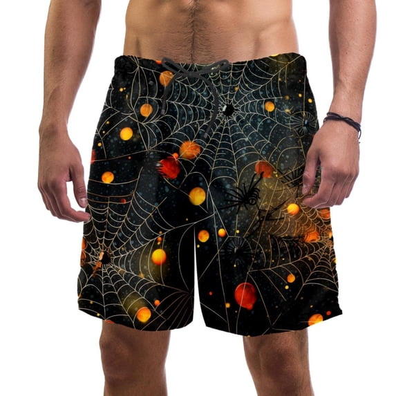 luoweisi Men's Beach Shorts Quick Dry Swim Trunks with Mesh Lining Halloween Spider Web 2XL