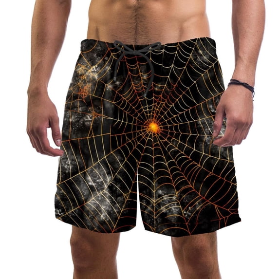 luoweisi Men's Beach Shorts Quick Dry Swim Trunks with Mesh Lining Halloween Spider Web L