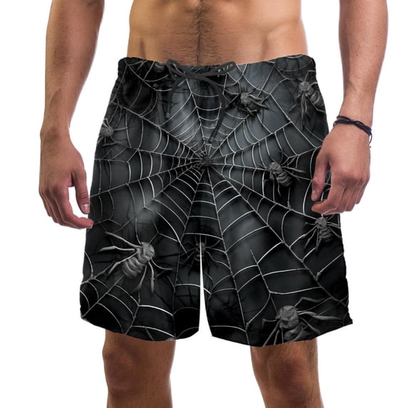 luoweisi Men's Beach Shorts Quick Dry Swim Trunks with Mesh Lining Halloween Spider Web L