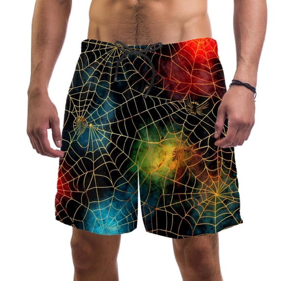 luoweisi Men's Beach Shorts Quick Dry Swim Trunks with Mesh Lining Halloween Spider Web L