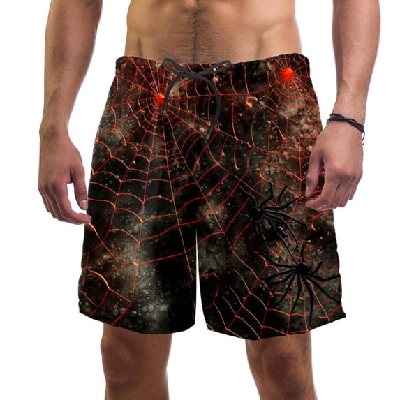 luoweisi Men's Beach Shorts Quick Dry Swim Trunks with Mesh Lining Halloween Spider Web S