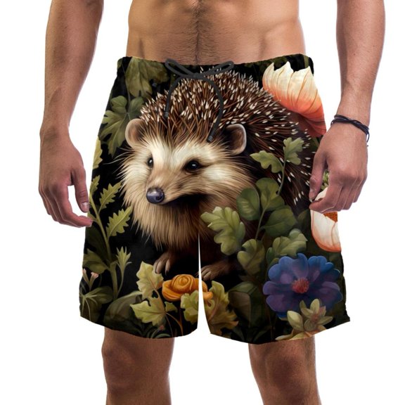 luoweisi Men's Beach Shorts Quick Dry Swim Trunks with Mesh Lining Hedgehog M