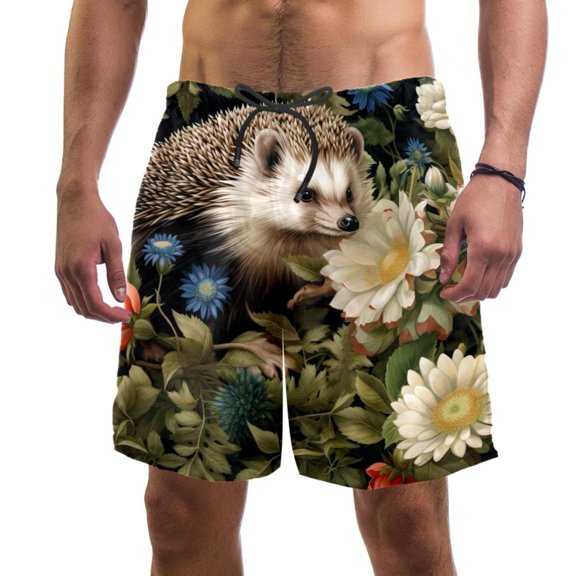 luoweisi Men's Beach Shorts Quick Dry Swim Trunks with Mesh Lining Hedgehog M