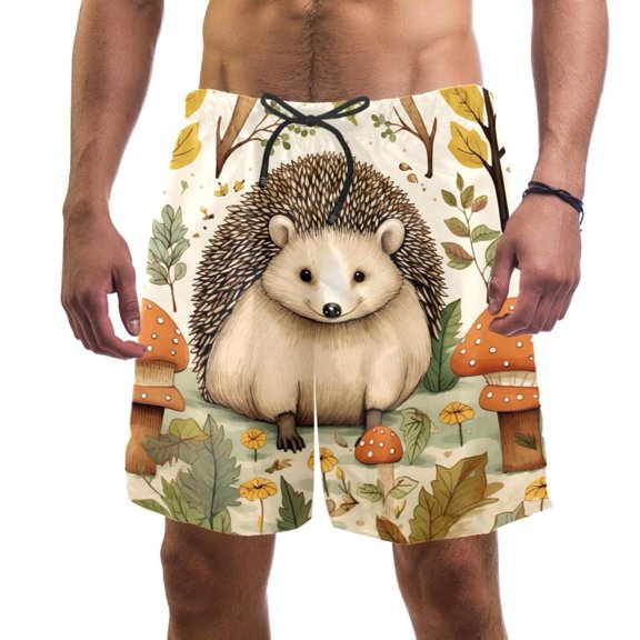 luoweisi Men's Beach Shorts Quick Dry Swim Trunks with Mesh Lining Hedgehog M