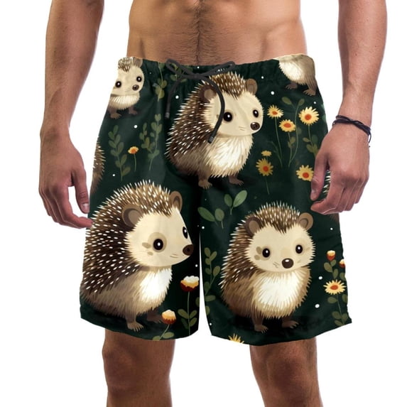 luoweisi Men's Beach Shorts Quick Dry Swim Trunks with Mesh Lining Hedgehog S