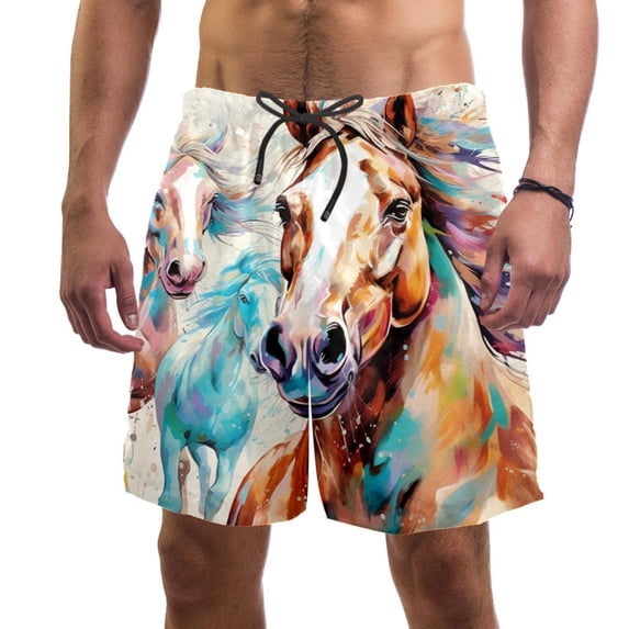 luoweisi Men's Beach Shorts Quick Dry Swim Trunks with Mesh Lining Horse 2XL