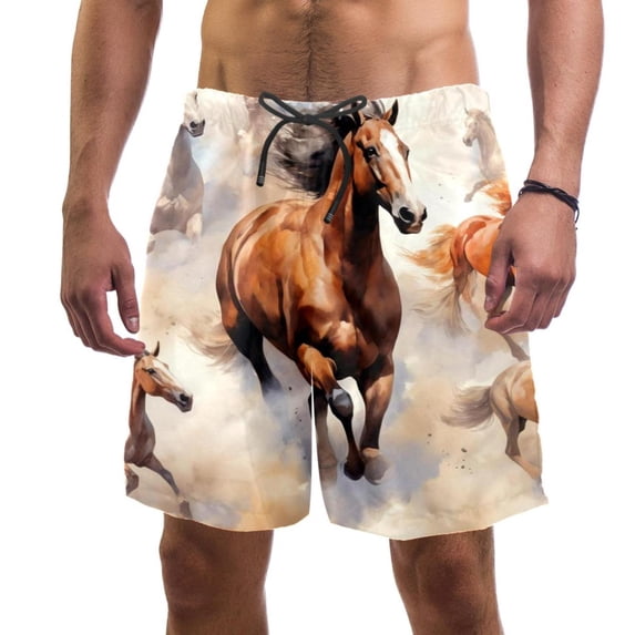 luoweisi Men's Beach Shorts Quick Dry Swim Trunks with Mesh Lining Horse L