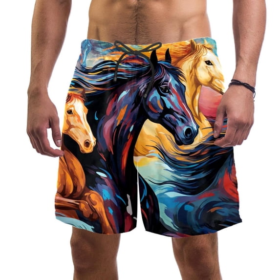 luoweisi Men's Beach Shorts Quick Dry Swim Trunks with Mesh Lining Horse L