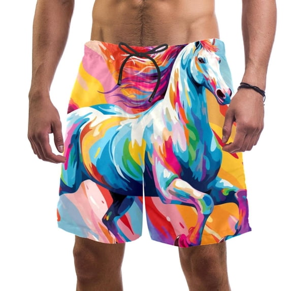 luoweisi Men's Beach Shorts Quick Dry Swim Trunks with Mesh Lining Horse L