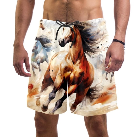 luoweisi Men's Beach Shorts Quick Dry Swim Trunks with Mesh Lining Horse M
