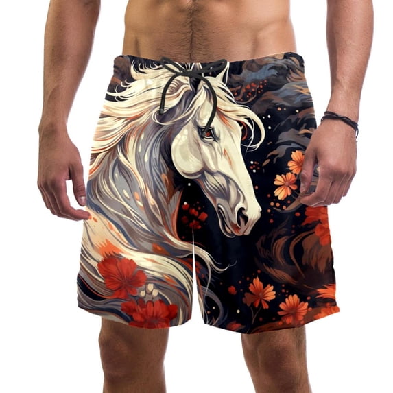 luoweisi Men's Beach Shorts Quick Dry Swim Trunks with Mesh Lining Horse S